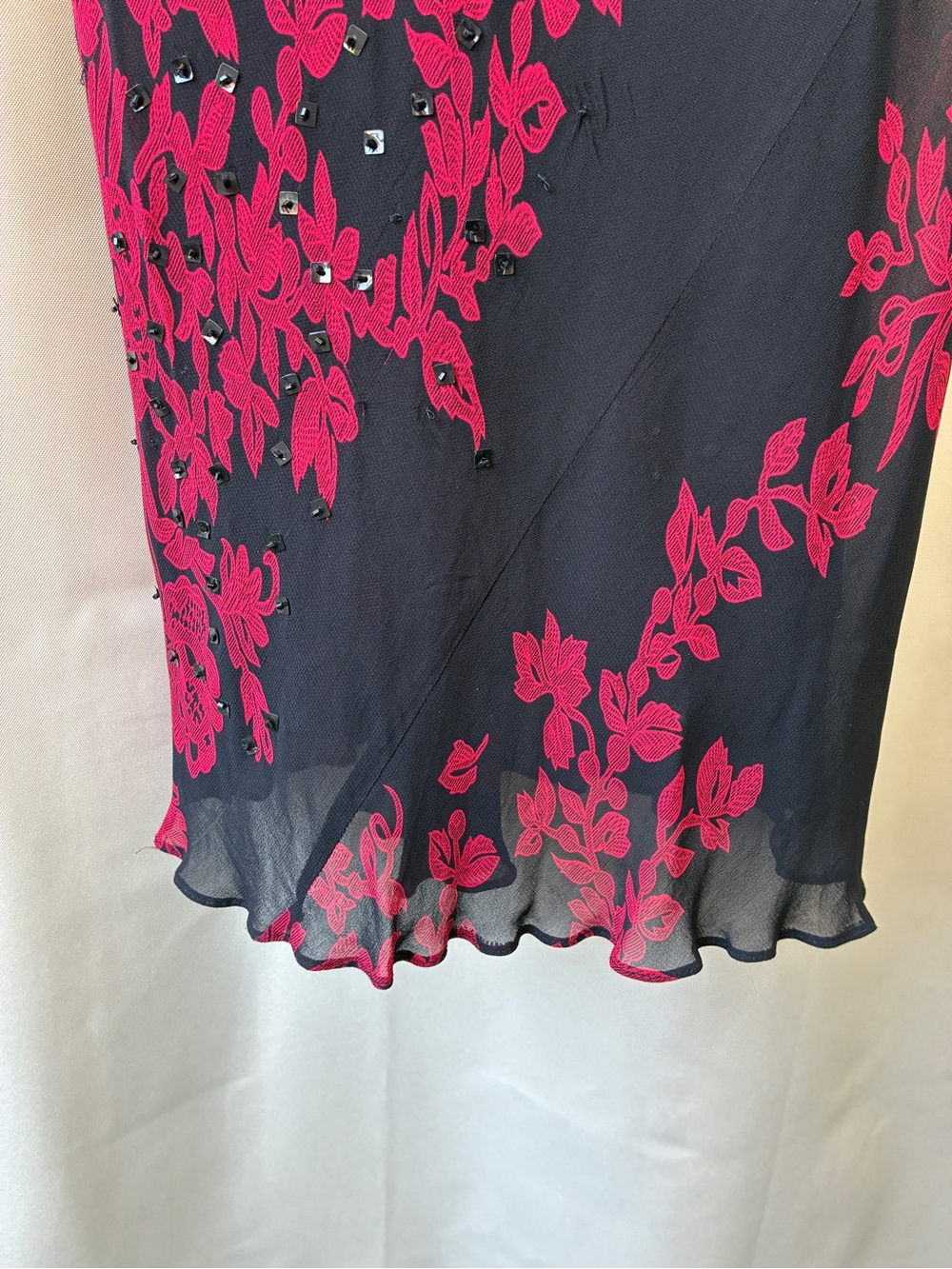 Vintage Bias Cut Dress Dark Fairy Black With Red Roses Beaded by Eva Blu M - Picture 4 of 13